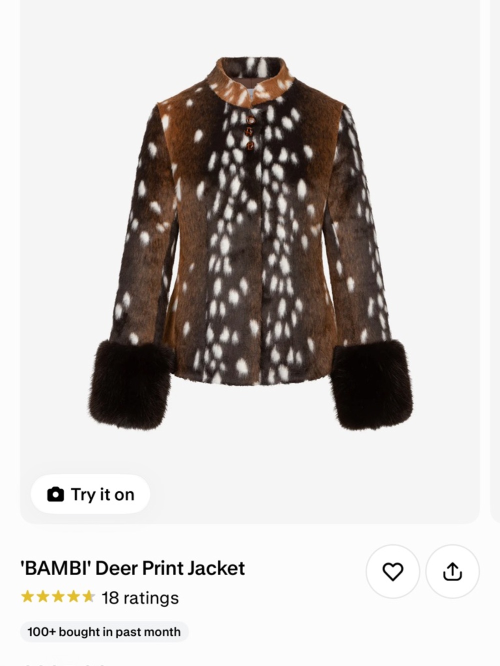 'BAMBI' Deer-Print Teddy Jacket in Brown & White